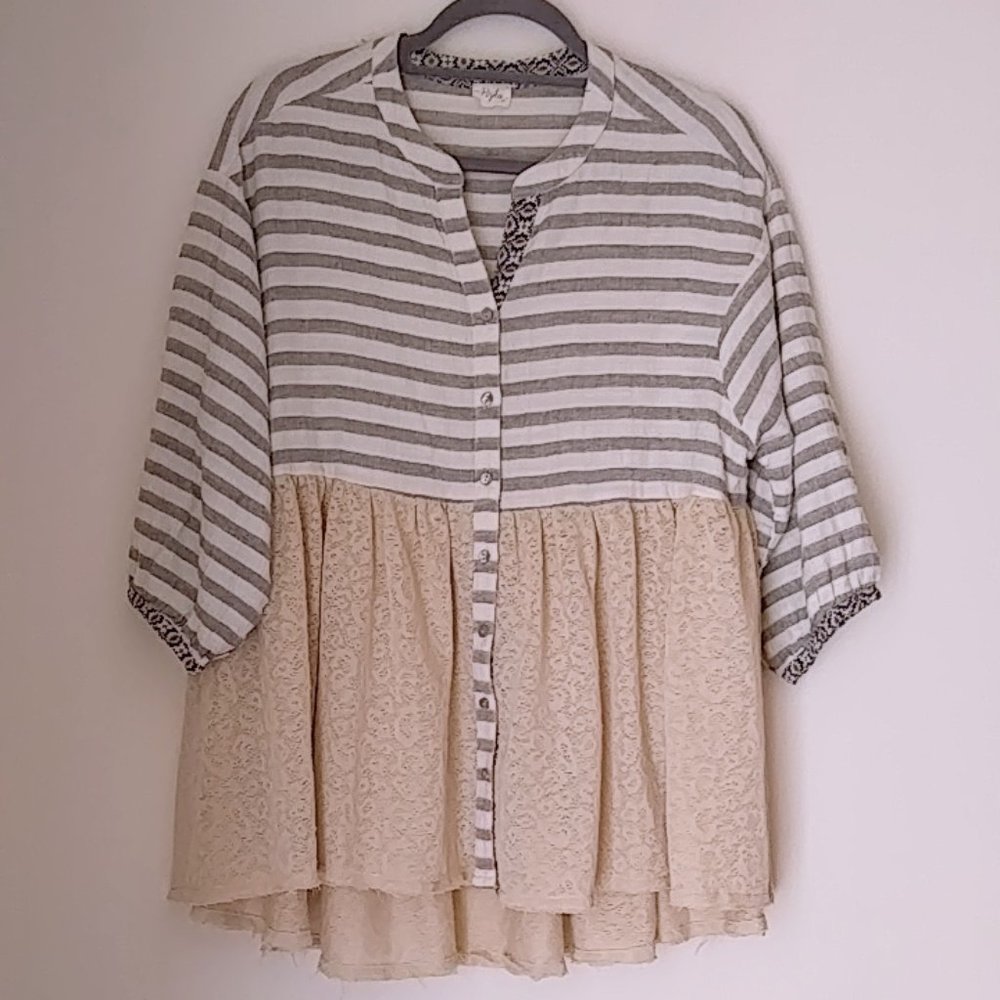 Hyku Babydoll Mixed Print High Low Top